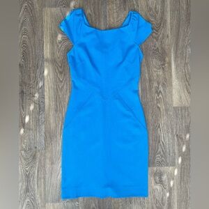 Diane von Furstenberg Blue Structured Sheath Dress Size 10 Bodycon Work Midi